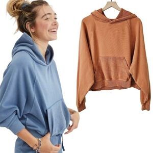New! Aerie Luxe Inside Out Cropped Hoodie Sweatshirt Oversized Sweater